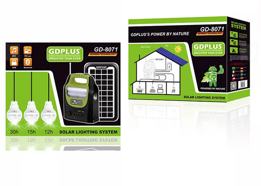 Kit solar portabil GD-8071 Plus, USB, 3 becuri, lanterna LED
