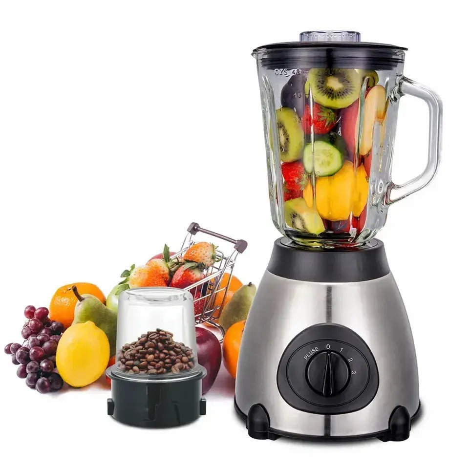 Blender 2 in 1 din Inox | 2200W | 5 Viteze | Rasnita Inclusa | Pentru Smoothie, Shake-uri si Macinare