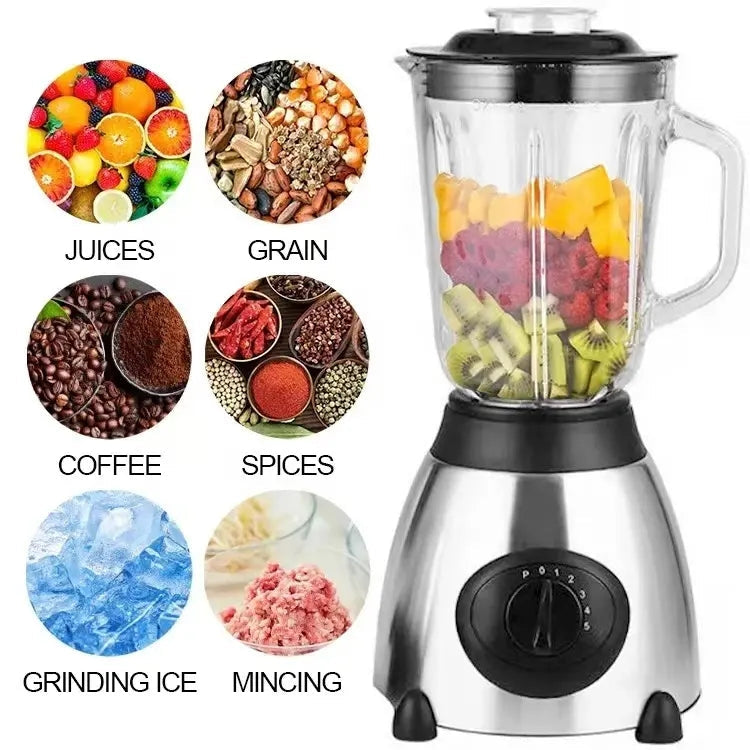 Blender 2 in 1 din Inox | 2200W | 5 Viteze | Rasnita Inclusa | Pentru Smoothie, Shake-uri si Macinare