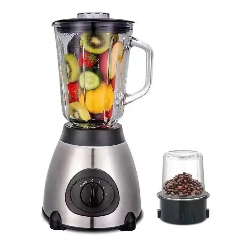 Blender 2 in 1 din Inox | 2200W | 5 Viteze | Rasnita Inclusa | Pentru Smoothie, Shake-uri si Macinare