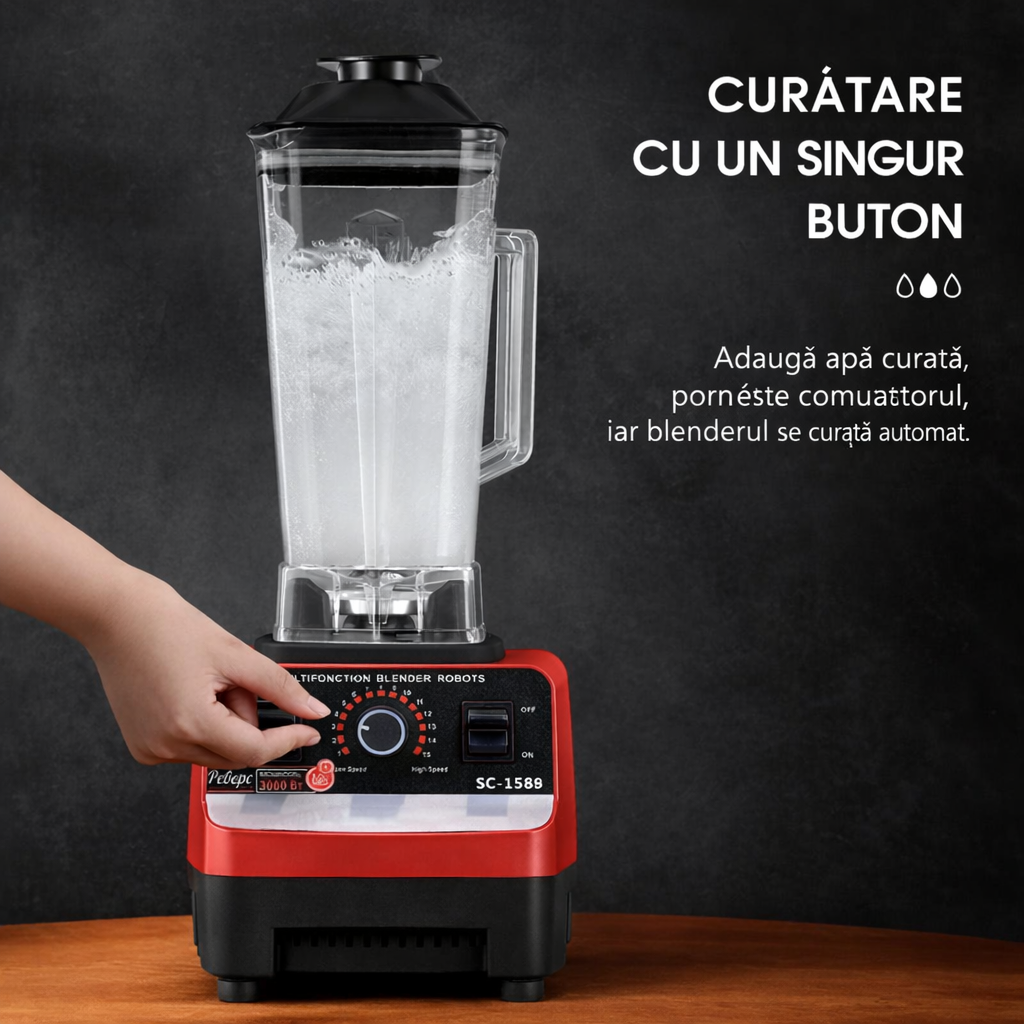 Blender 2 în 1 cu Vas de 2 L și Râșniță de 0,5 L, 15 Viteze, Pulse, Pisează Gheață