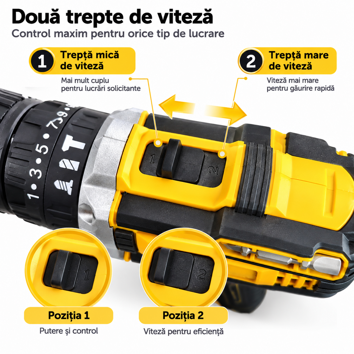 Mașină de Găurit și Înșurubat cu Acumulator 48V, Mandrină 10 mm, 2 Viteze, Accesorii și Valiză