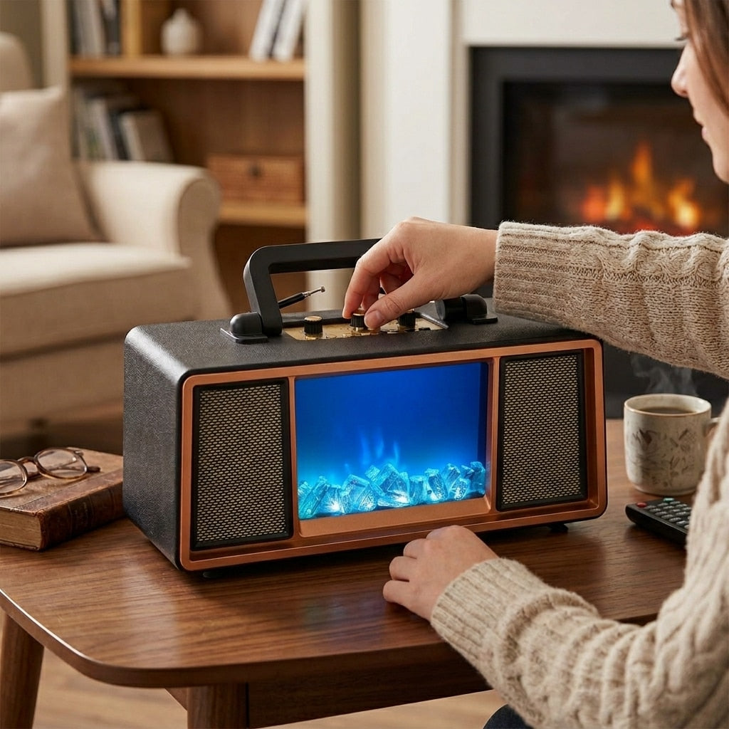 Boxă Bluetooth Retro din lemn 34W, încărcare solară, FM, USB-C - Design Special