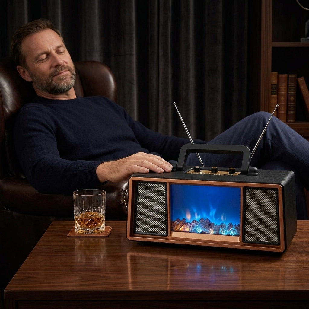 Boxă Bluetooth Retro din lemn 34W, încărcare solară, FM, USB-C - Design Special