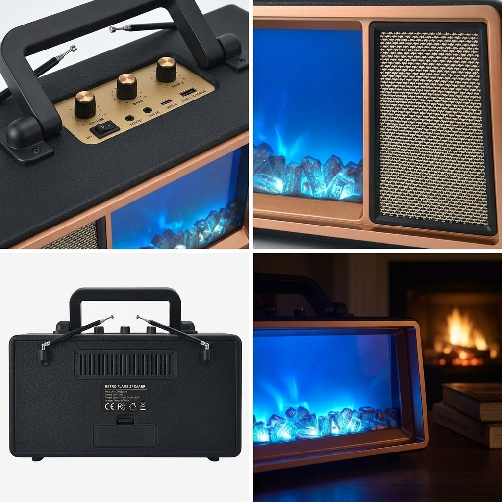 Boxă Bluetooth Retro din lemn 34W, încărcare solară, FM, USB-C - Design Special