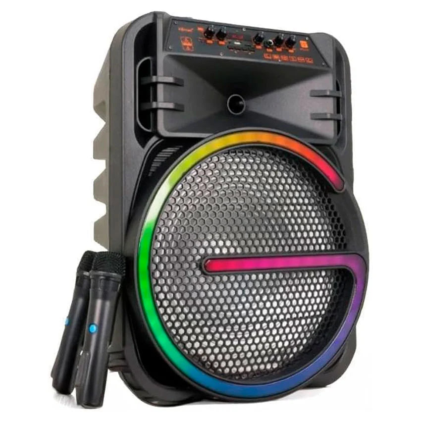 Boxă portabilă Bluetooth 15" cu 2 microfoane wireless și lumini LED