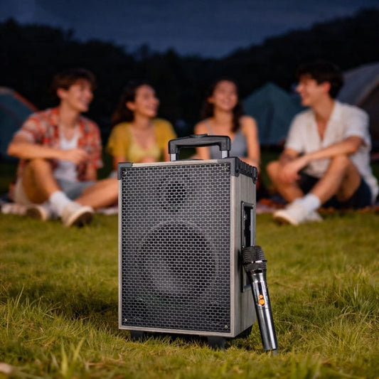 Boxa Karaoke Premium 45W cu Difuzor 8", Microfon Wireless, Bluetooth 5.3 - Sistem Audio Portabil cu Roti si Maner