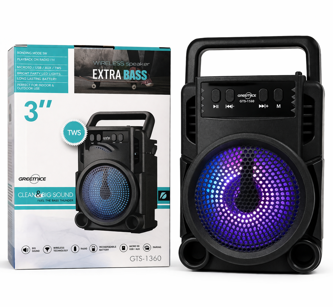 1+1 PROMO Boxa Portabila Bluetooth Cu LED RGB | Putere 10W | Radio FM | USB TF AUX | Baterie Reincarcabila | Maner Transport