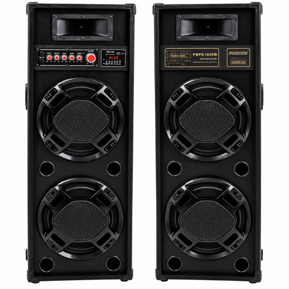 Set 2 Boxe Active cu Karaoke 600W, 4 Difuzoare de 25 cm, Bluetooth, USB, Radio și Microfon