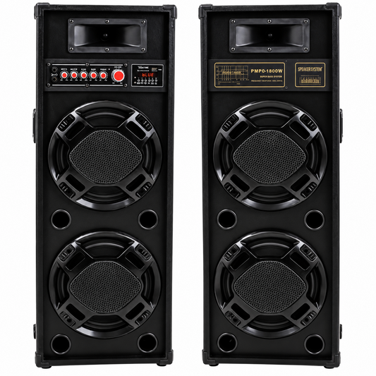 Set 2 Boxe Active cu Karaoke 600W, 4 Difuzoare de 25 cm, Bluetooth, USB, Radio și Microfon
