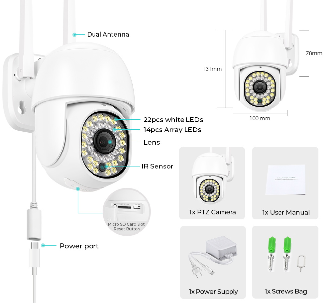 1 + 1 PROMO - Camera de Supraveghere IP WiFi Rotativa, 3 MP, Full HD, NightVision, IP66