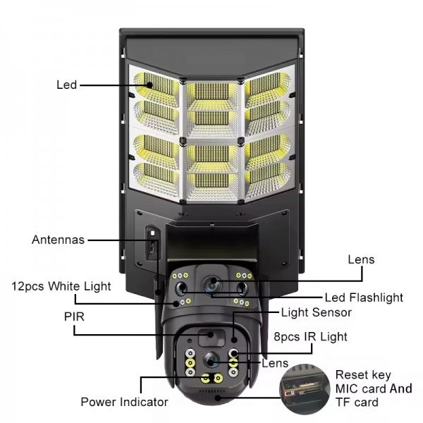 Camera Supraveghere 4G Solara Exterior | 12MP 4K Ultra HD, PTZ 360°, Zoom Optic X10, Proiector LED 600W, IP67, Card Memorie Cadou