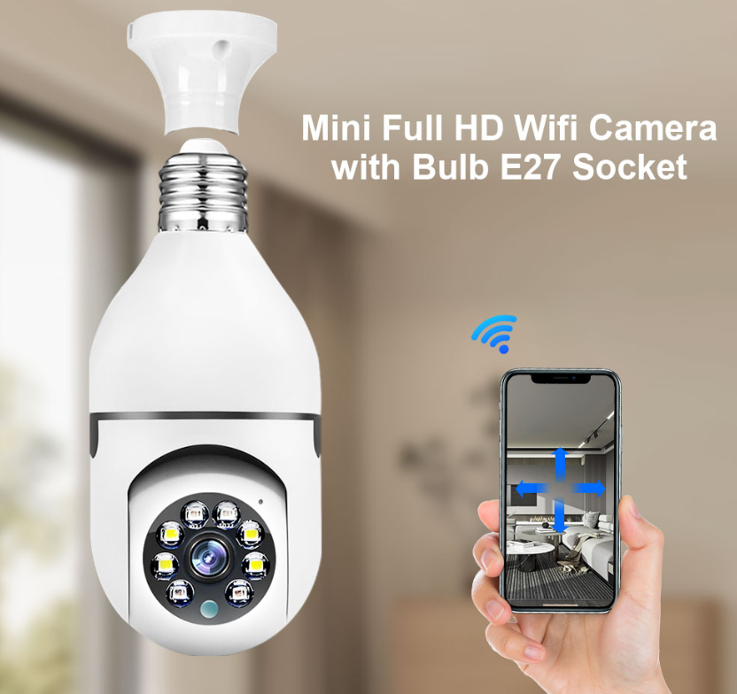 Pachet 1+1: 2 Camere de Supraveghere WiFi tip Bec E27, 1080P, Rotative, cu Senzor PIR