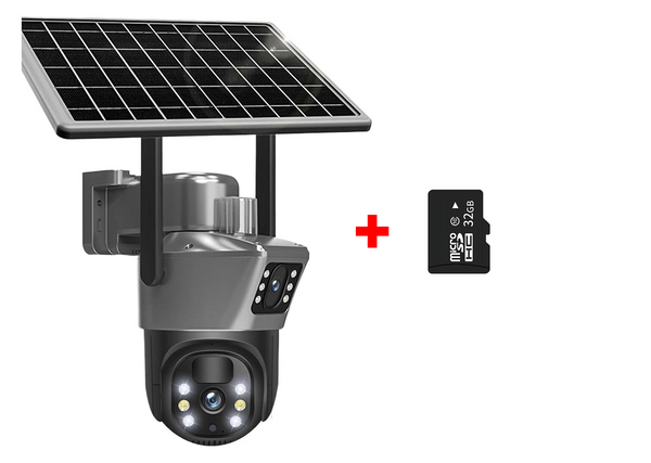 Cameră de Supraveghere WERSTIL 4K 8MP cu Panou Solar și Conexiune 4G, Încărcare Solară, Fără Priză. Alb sau Gri + Card Memorie 32gb CADOU