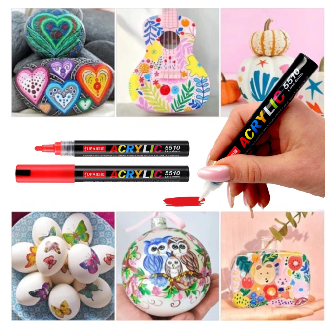 Set 36 Markere cu Vopsea Acrilică, Vârf 4 mm, pentru Pietre, Sticlă, Ceramică, Lemn și Pânză