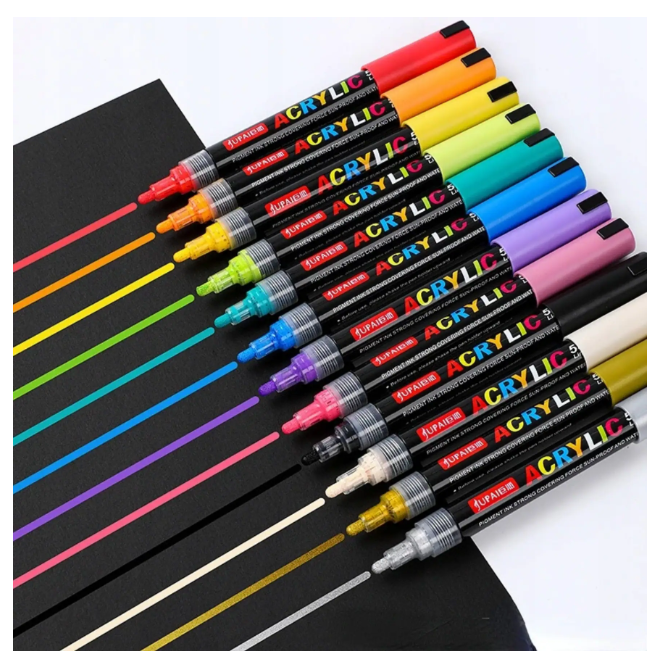 Set 36 Markere cu Vopsea Acrilică, Vârf 4 mm, pentru Pietre, Sticlă, Ceramică, Lemn și Pânză