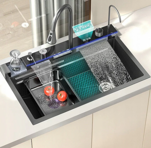 Chiuveta multifunctionala WERSTIL cu 2 cascade cu accesorii incluse, afisaj digital a temperaturii si robinet cascada