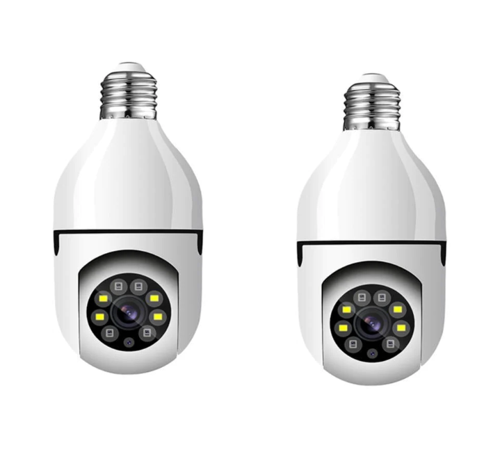Pachet 1+1: 2 Camere de Supraveghere WiFi tip Bec E27, 1080P, Rotative, cu Senzor PIR