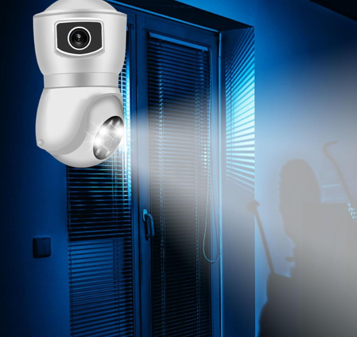 Cameră WiFi tip Bec E27 cu Două Obiective 2MP+2MP, Rotativă, Alarmă și Card 32 GB Cadou