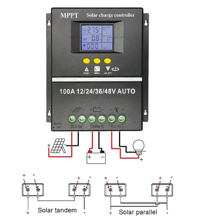Controller Solar MPPT 100A | 12V 24V 36V 48V | Display LCD | 7 Moduri Functionare | 6 Protectii | Negru