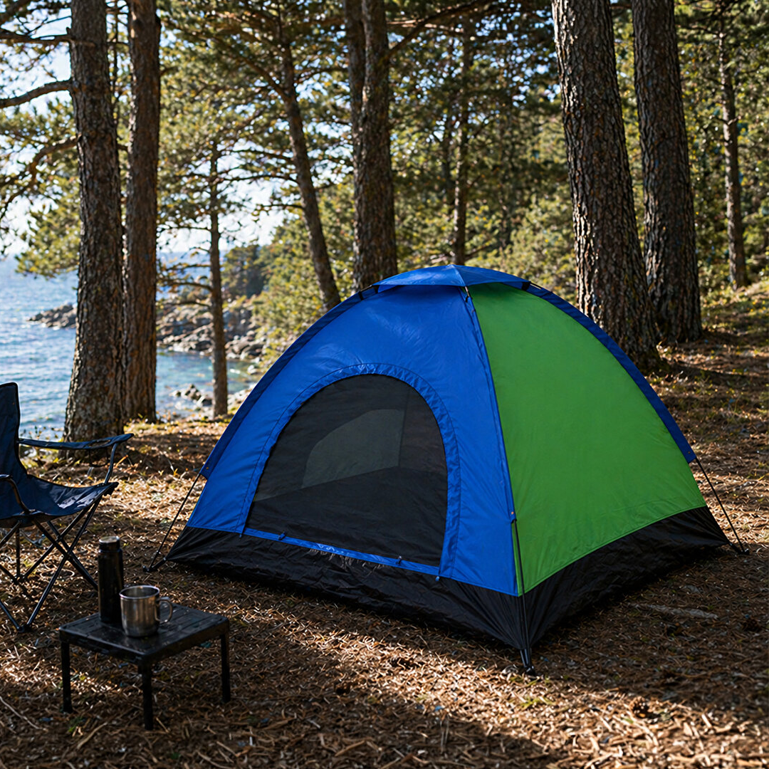 Cort Camping 2 Persoane 200x250x150cm | Poliester 170T Impermeabil | Filtru UV | Plasa Anti-Tantari | Ventilatie Superioara | Ancore Incluse