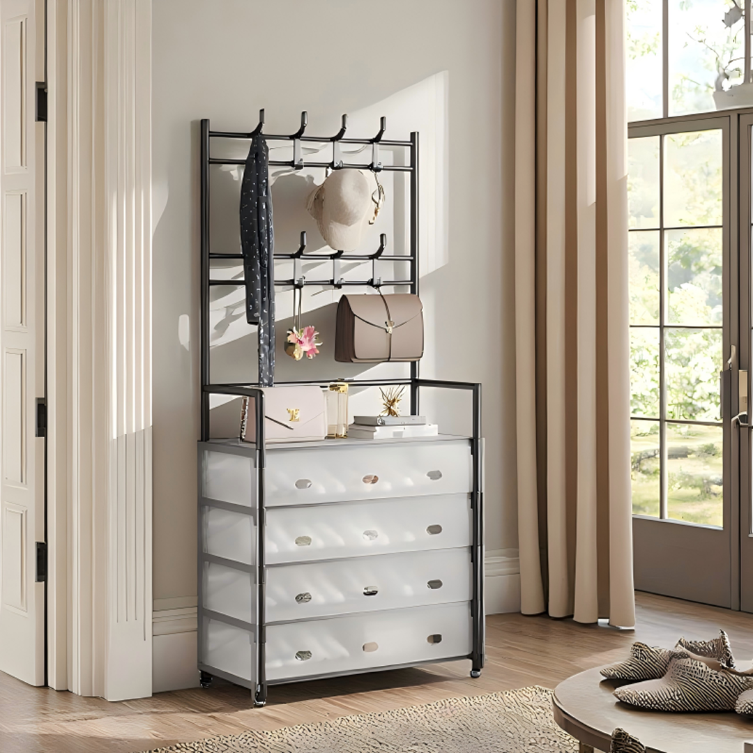 Cuier cu Raft Pantofi 3 in 1 | 5 Niveluri 20 Perechi | 8 Carlige Duble | Usi Antipraf Ventilate | Otel Rezistent Rugina | 77x35x167cm