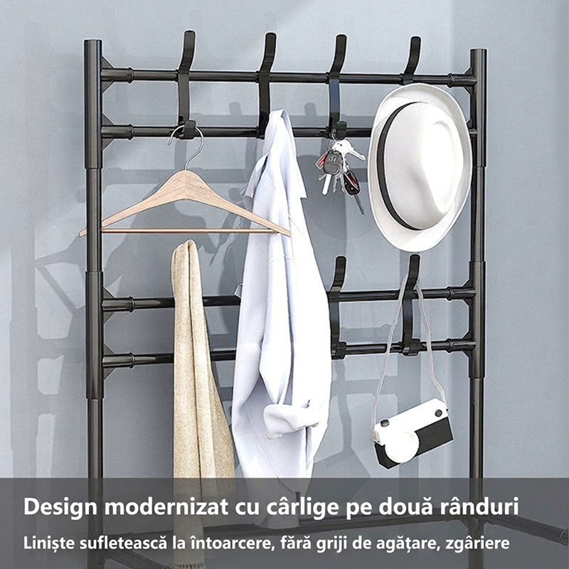 Cuier Haine cu Suport Pantofi | 5 Rafturi | 80 cm Latime | Design Modern | Organizator Hol si Dressing