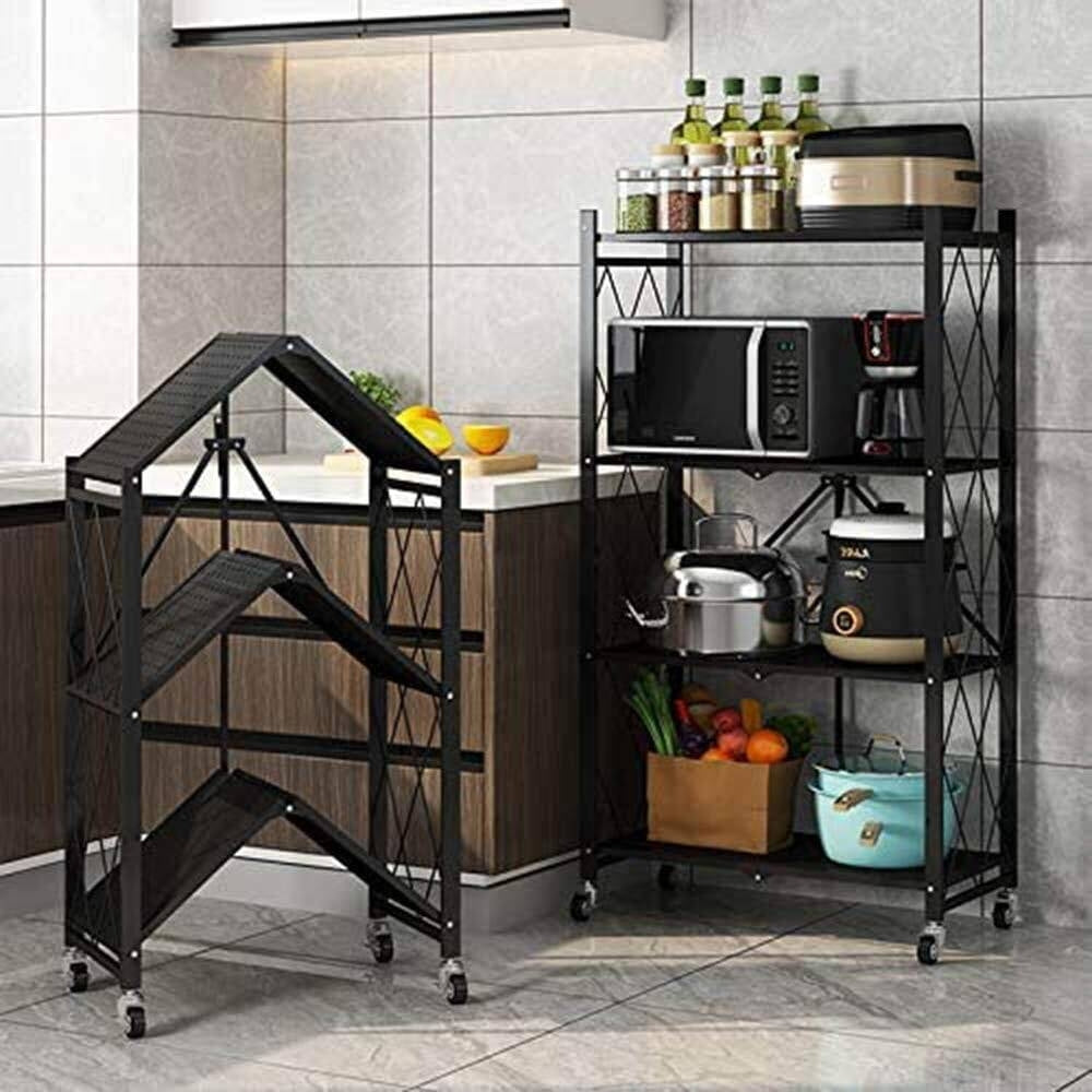 Raft Metalic Pliabil cu 4 Polițe, pe Roți cu Blocare, 200 kg, 72 x 36,5 x 127,5 cm