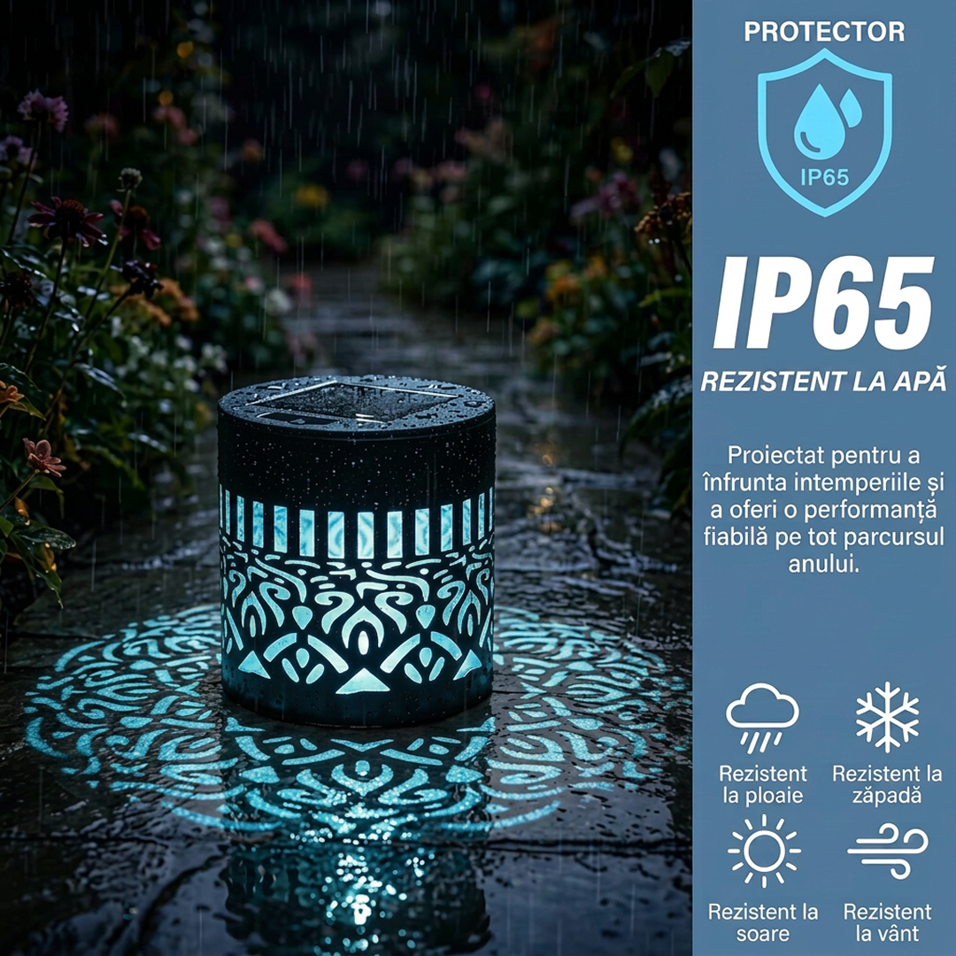 Lampa Solara de Perete cu Proiectie Mandala | Lumina multicolora RGB | Aprindere Automata | Metal | Exterior | 8.6x8.4 cm