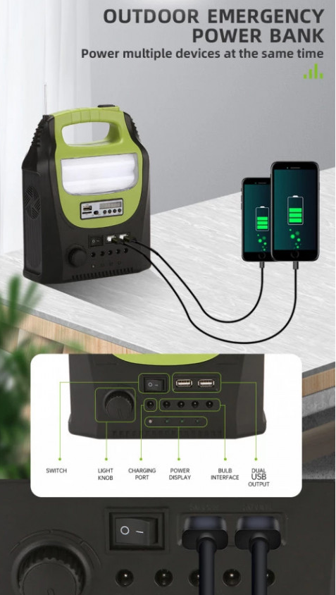 Kit solar portabil GD-8071 Plus, USB, 3 becuri, lanterna LED