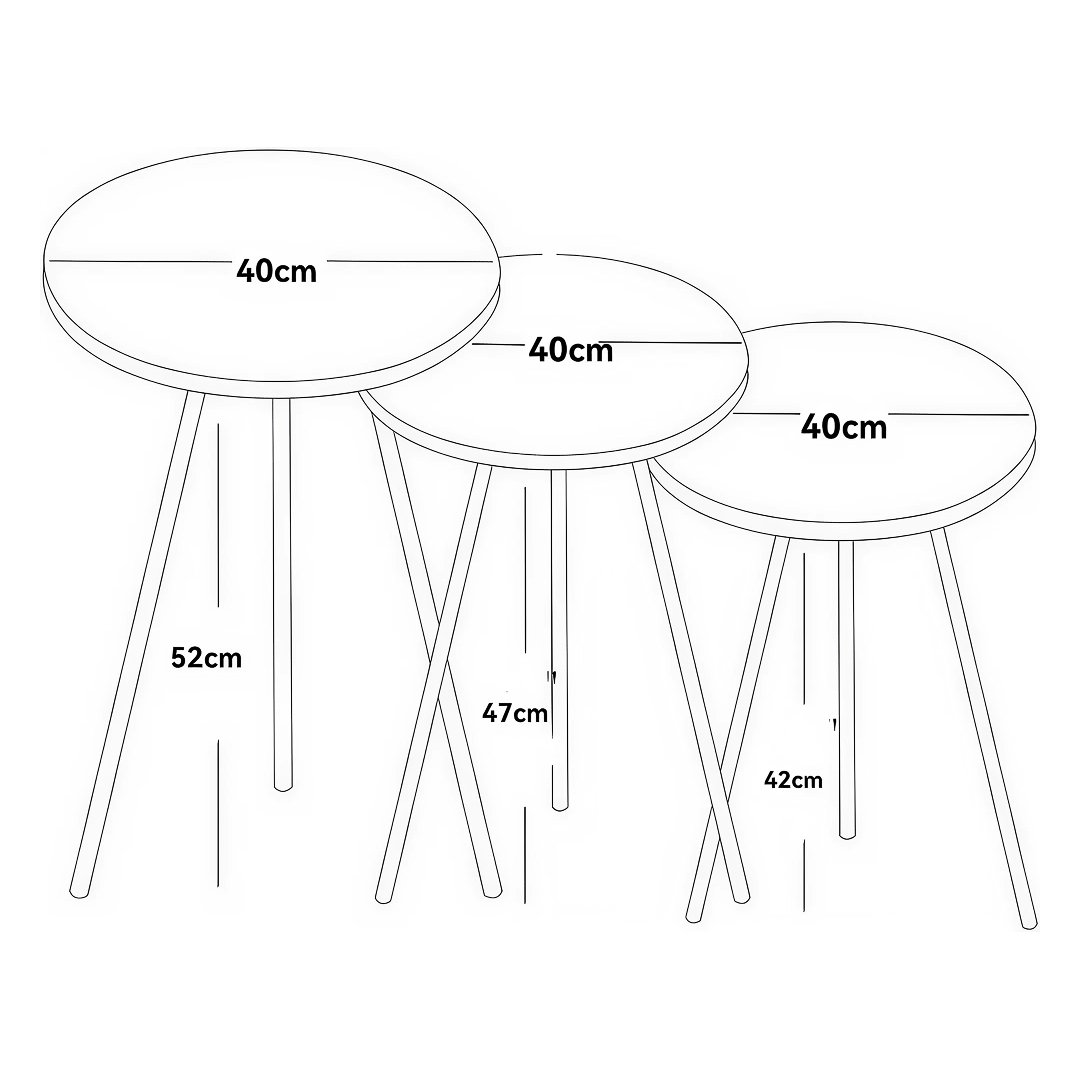 Set 3 Mese Cafea Rotunde Suprapozabile | Alb si Auriu | Cadru Metalic Rezistent | Design Compact