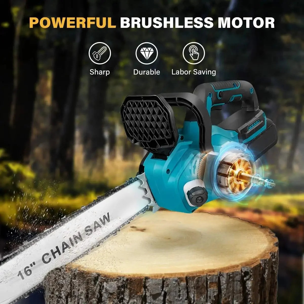 Drujbă cu Acumulator 48V, Motor Brushless, Lamă 40 cm, 2 Acumulatori 6Ah, Ungere Automată