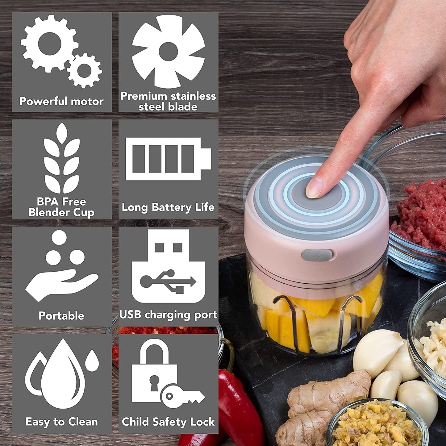 Mini blender electric, tocator pentru usturoi, legume, verde