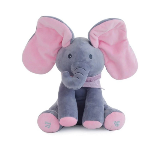 Jucarie Interactiva Pentru Copii | Elefant Cucu-Bau Muzical | Plus Moale | 26 cm | Roz