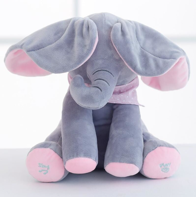 Jucarie Interactiva Pentru Copii | Elefant Cucu-Bau Muzical | Plus Moale | 26 cm | Roz