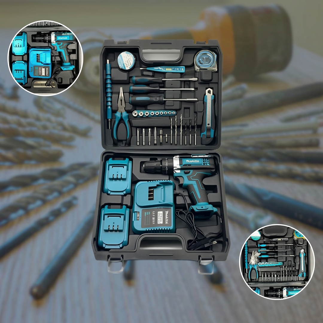 Set Bormasina Electrica 48V Cu 2 Acumulatori | Mini Fierastrau Inclus | Accesorii Complete | Valiza Profesionala