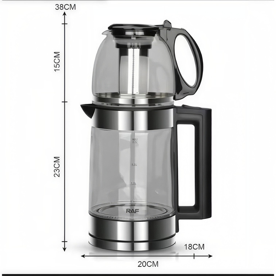 Stație de Ceai 2 în 1: Fierbător Electric 2,2 L și Ceainic de Sticlă 0,8 L cu Infuzor Inox