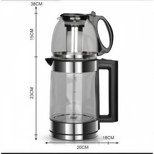 Stație de Ceai 2 în 1: Fierbător Electric 2,2 L și Ceainic de Sticlă 0,8 L cu Infuzor Inox