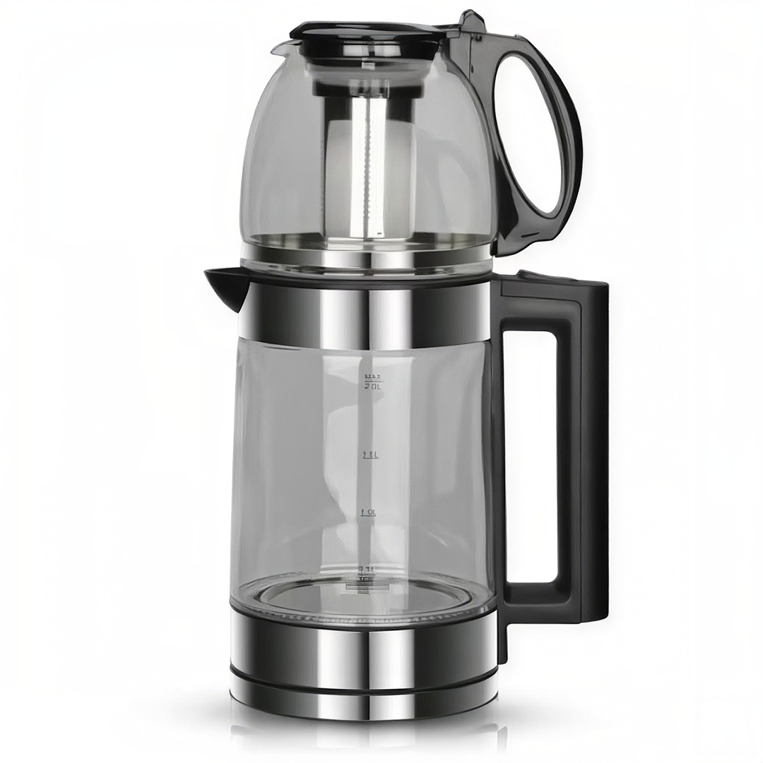Stație de Ceai 2 în 1: Fierbător Electric 2,2 L și Ceainic de Sticlă 0,8 L cu Infuzor Inox