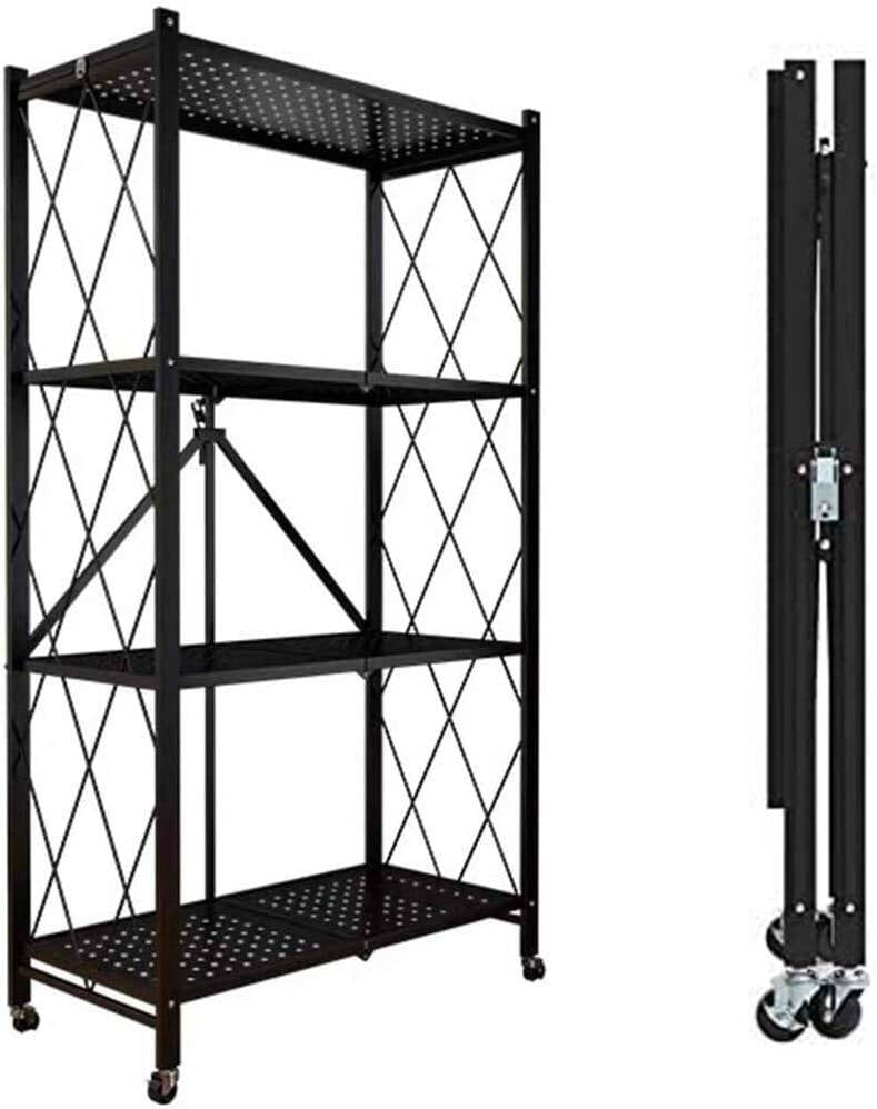 Raft Metalic Pliabil cu 4 Polițe, pe Roți cu Blocare, 200 kg, 72 x 36,5 x 127,5 cm
