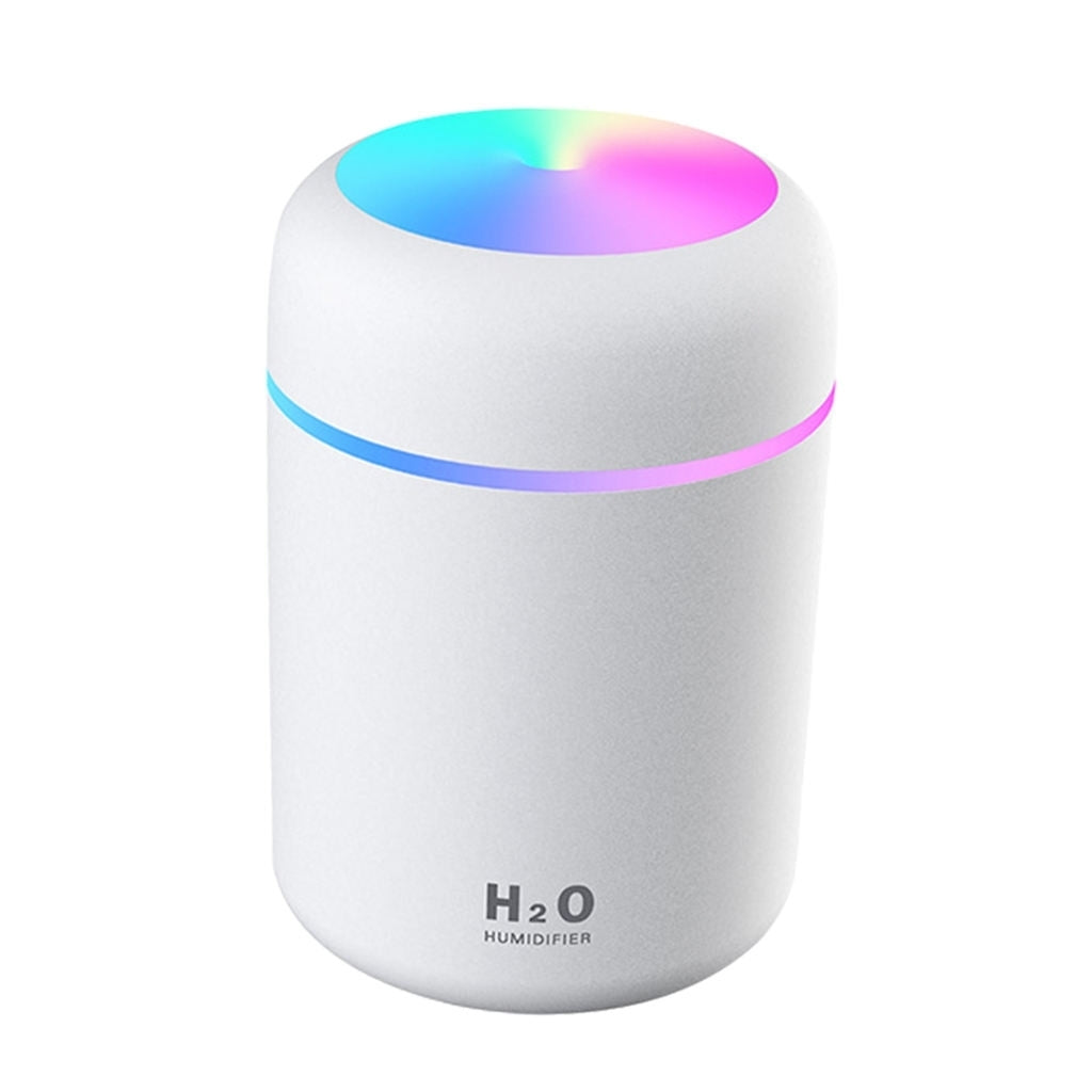 PROMO - Umidificator si Difuzor Aromaterapie cu ultrasunete, capacitate 300ML, LED 7 culori + Set 12 uleiuri esential, 3 ml, de fructe si flori, parfum Purificator si Umidificator si SPA