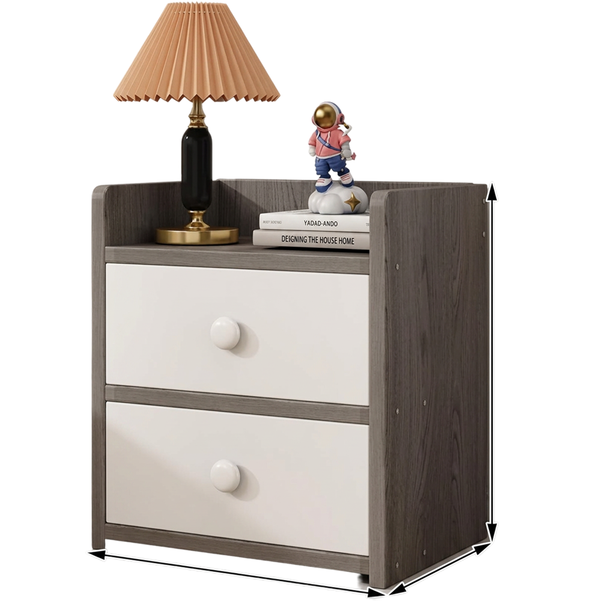 Noptiera Moderna cu 2 Sertare | Design Gri cu Sertare Albe | Compacta | 40x26x32 cm