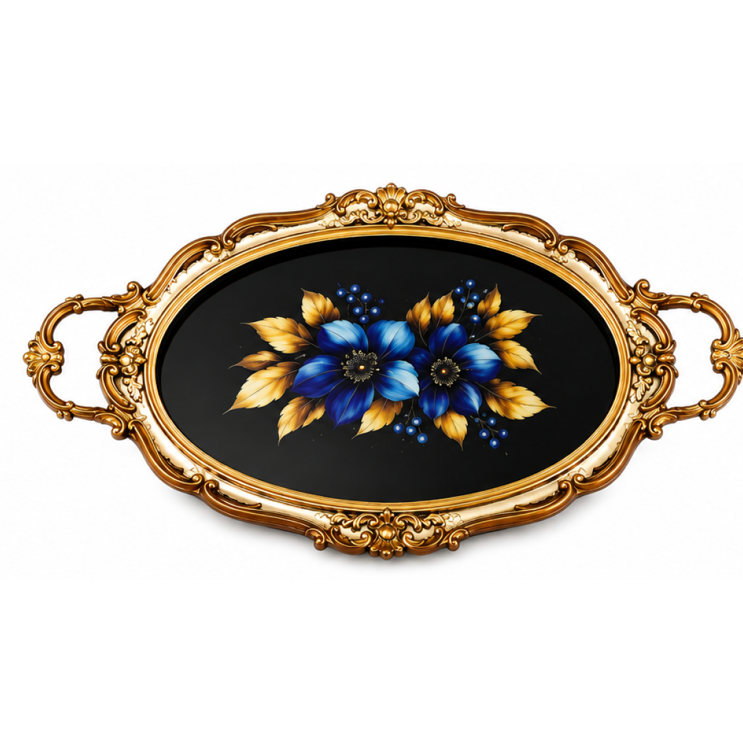 Tava Decorativa din Sticla cu Manere | 47 x 29.5 cm | Rama din Lemn | Design Elegant