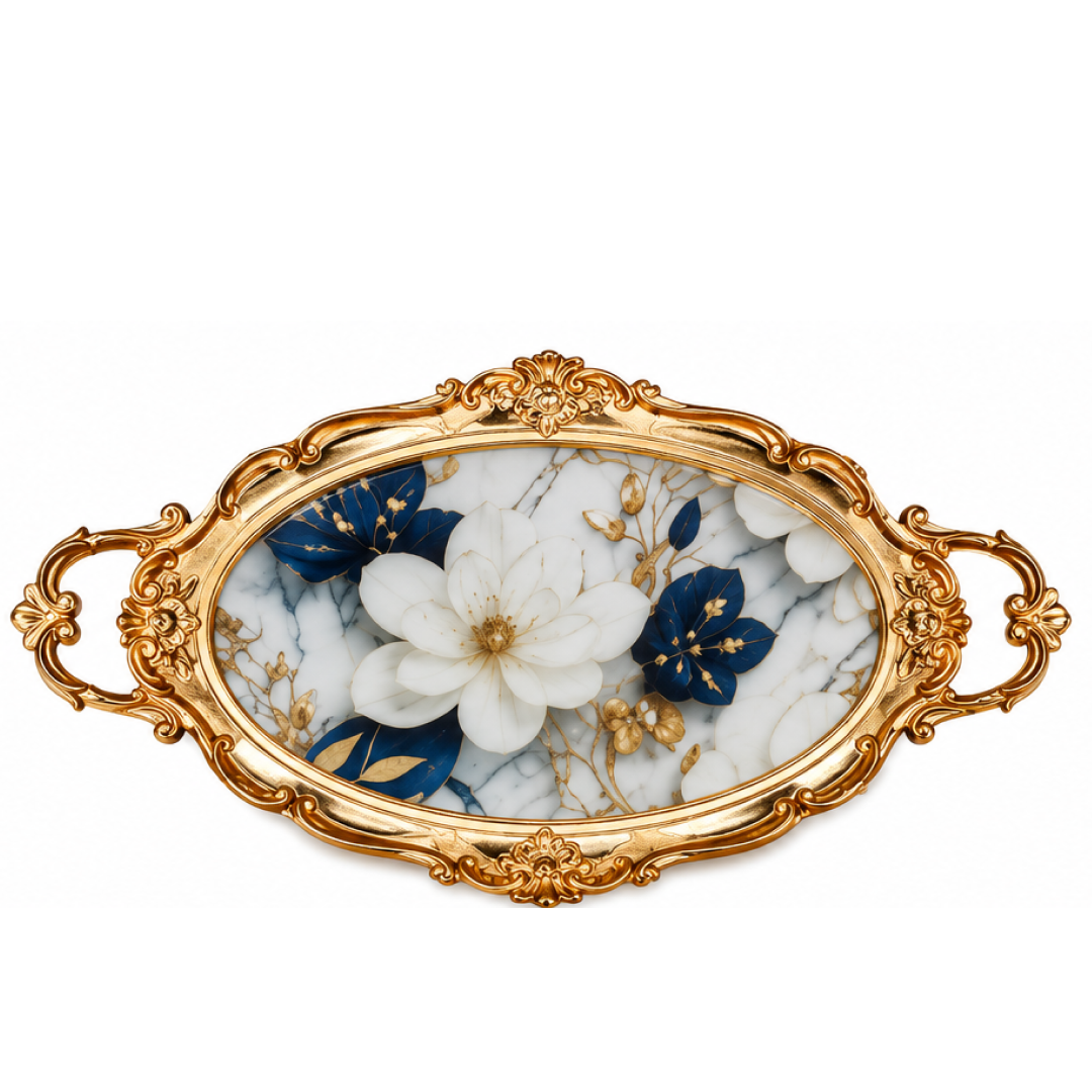 Tava Decorativa din Sticla cu Manere | 47 x 29.5 cm | Rama din Lemn | Design Elegant
