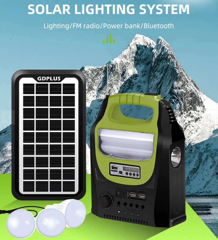 Kit solar portabil GD-8071 Plus, USB, 3 becuri, lanterna LED