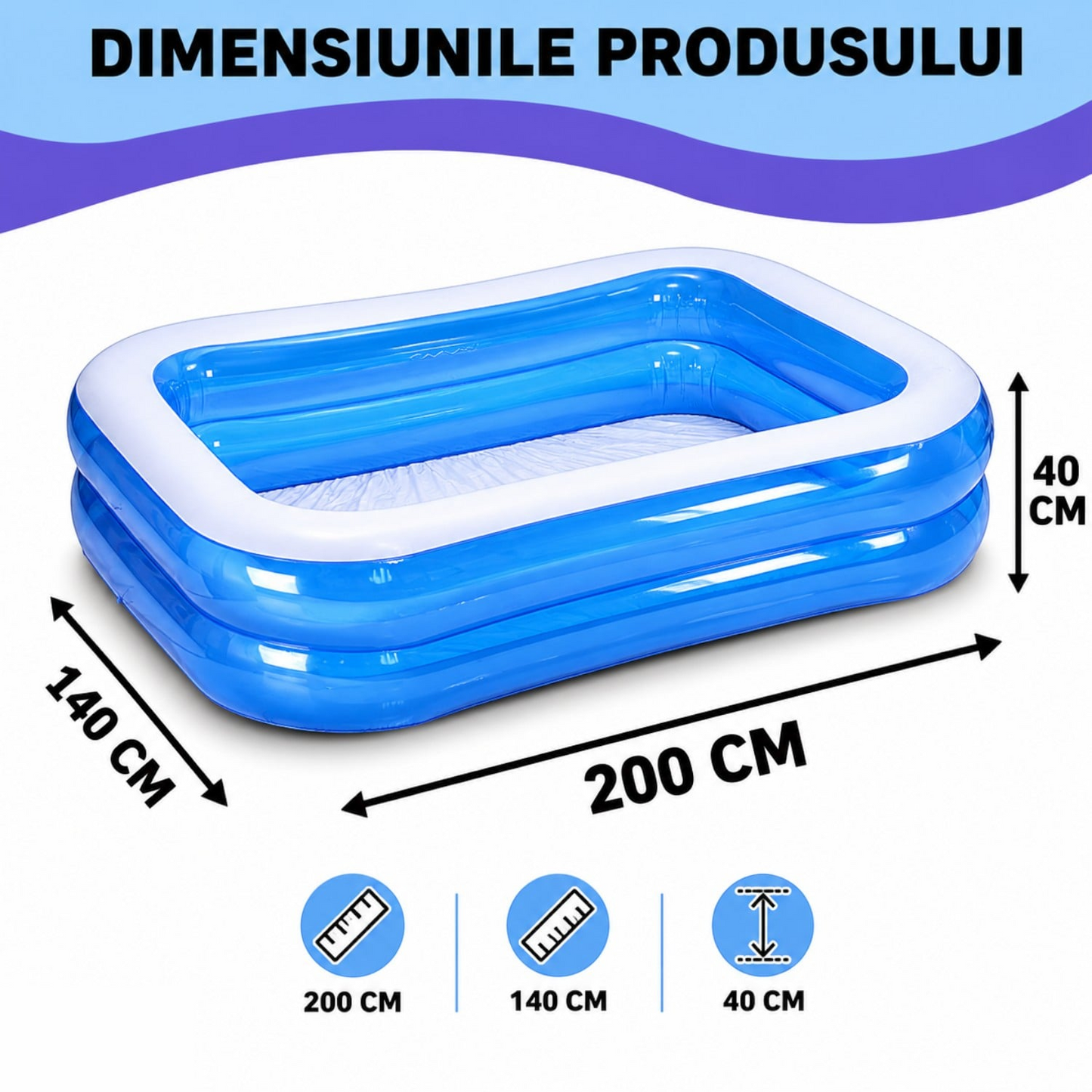 Piscina Gonflabila Familiala | PVC Rezistent | 200 x 140 x 40 cm | 2 Inele Gonflabile | Pentru Curte Si Gradina