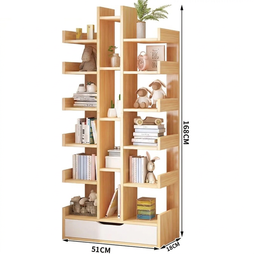 Biblioteca Verticala Tip Copac cu 18 Rafturi | Sertar pentru Depozitare | MDF | 51x18x168 cm