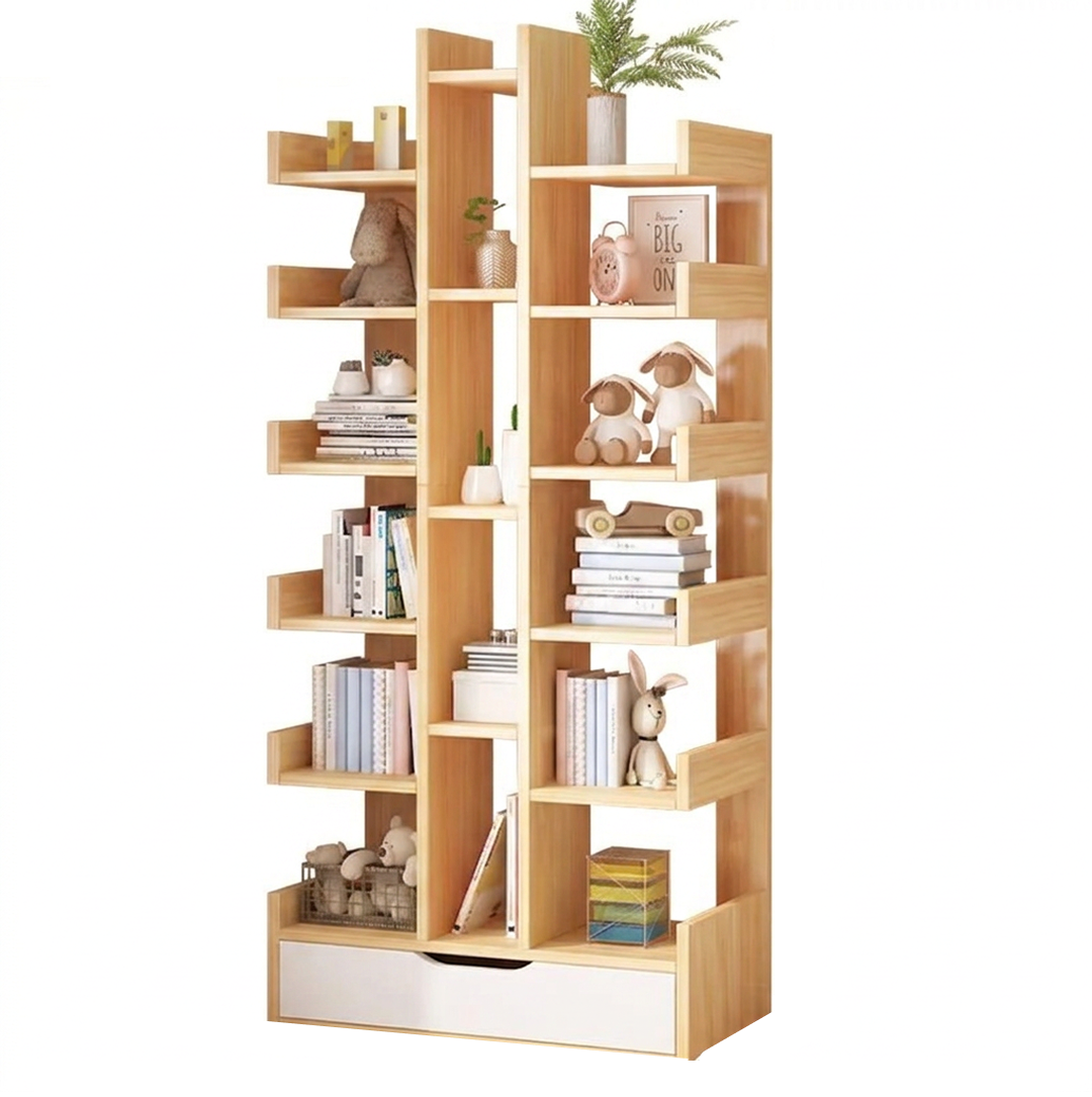 Biblioteca Verticala Tip Copac cu 18 Rafturi | Sertar pentru Depozitare | MDF | 51x18x168 cm