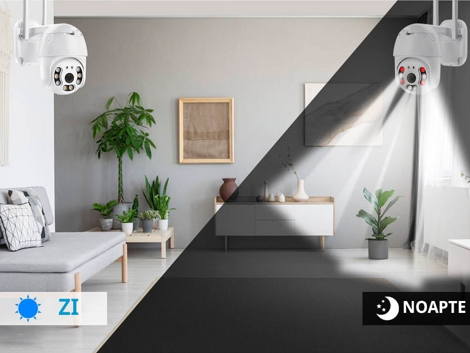 Cameră de Supraveghere PTZ WiFi 2MP cu Iluminare LED Automată, IR, Audio și Detecție Umană
