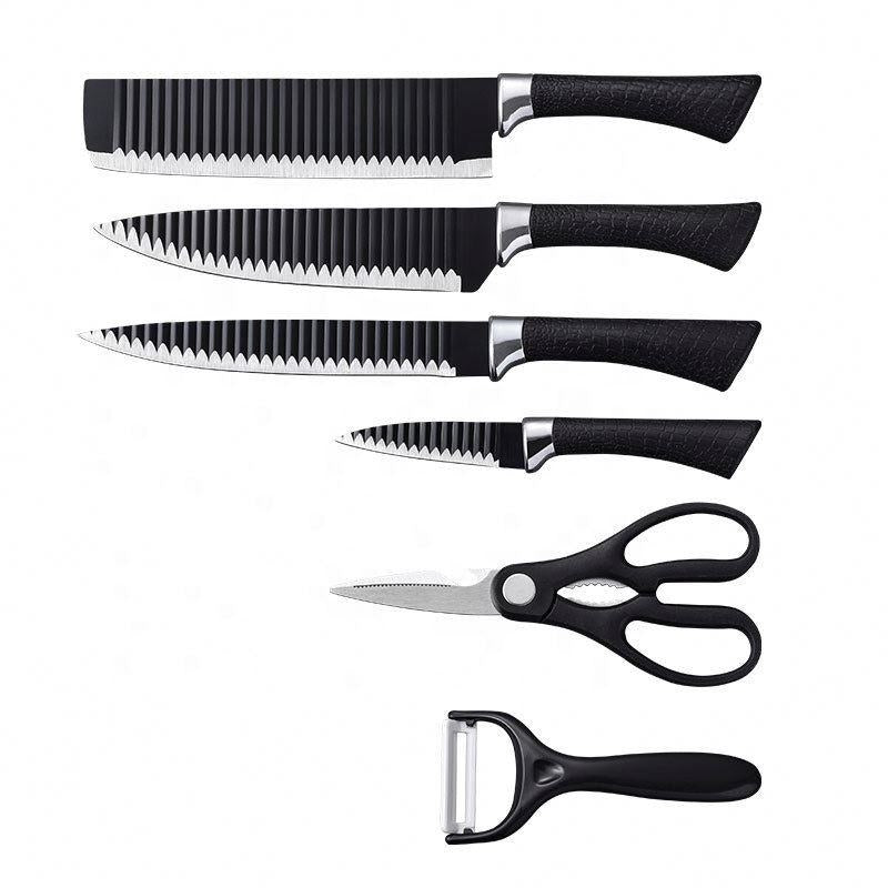 Set 6 Piese Ustensile Bucatarie | 4 Cutite + Foarfeca + Decojitor | Lame Otel Inoxidabil | Manere Antialunecare
